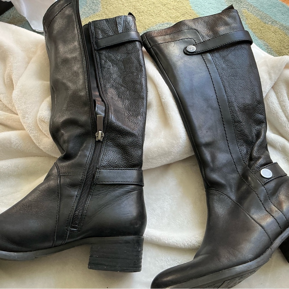 Black faux leather boots